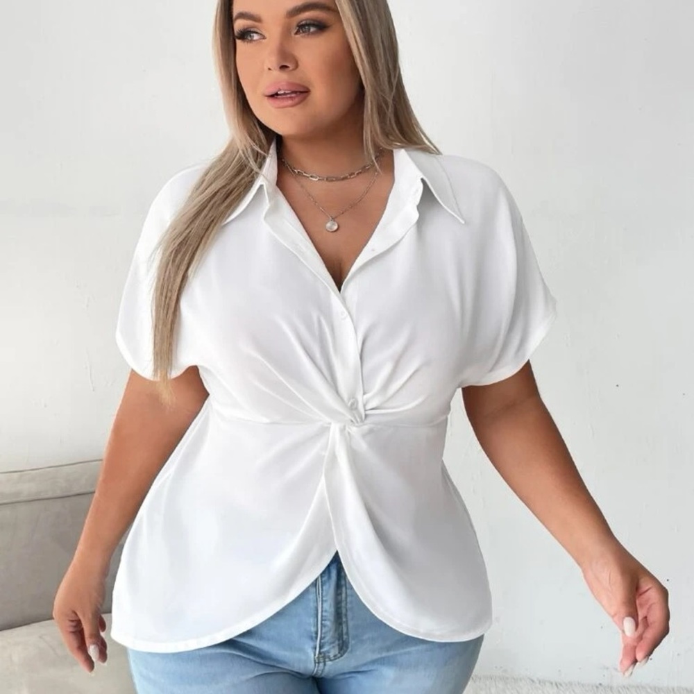 SHEIN Privé Plus Twist Front Batwing Sleeve
Blouse